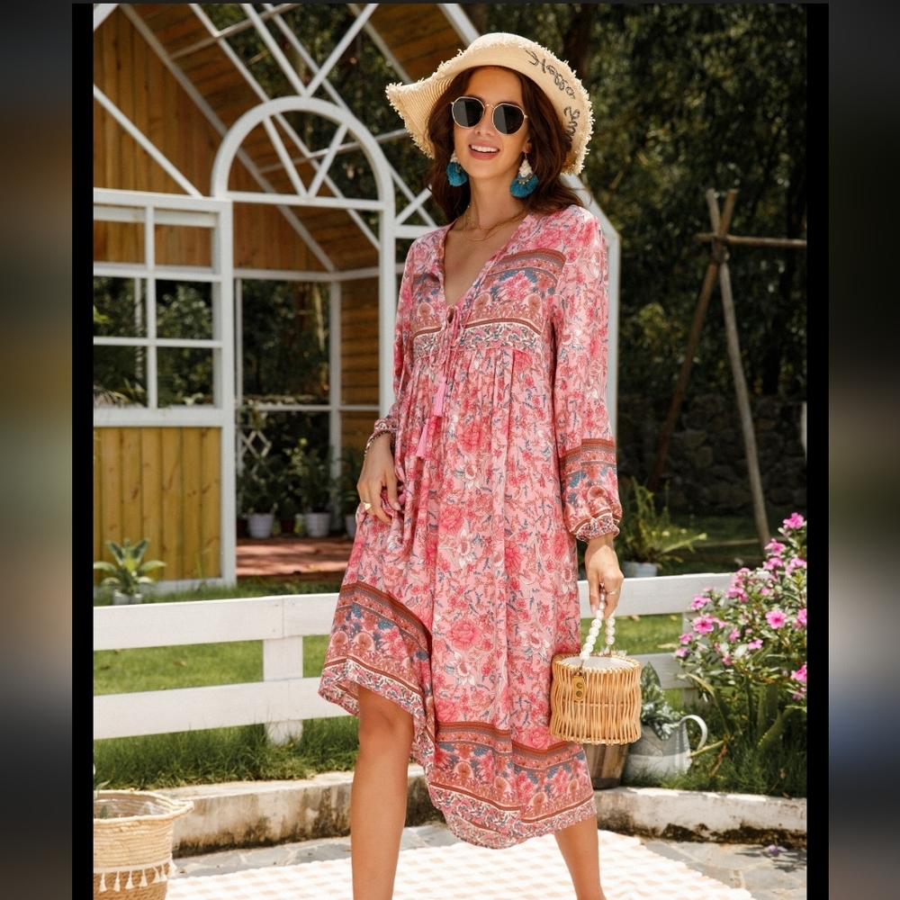 R Vivimos Floral Pink Maxi Dress M
